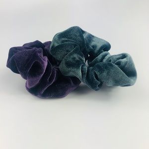 Two Washable Blue and Purple Velvet Scrunchies